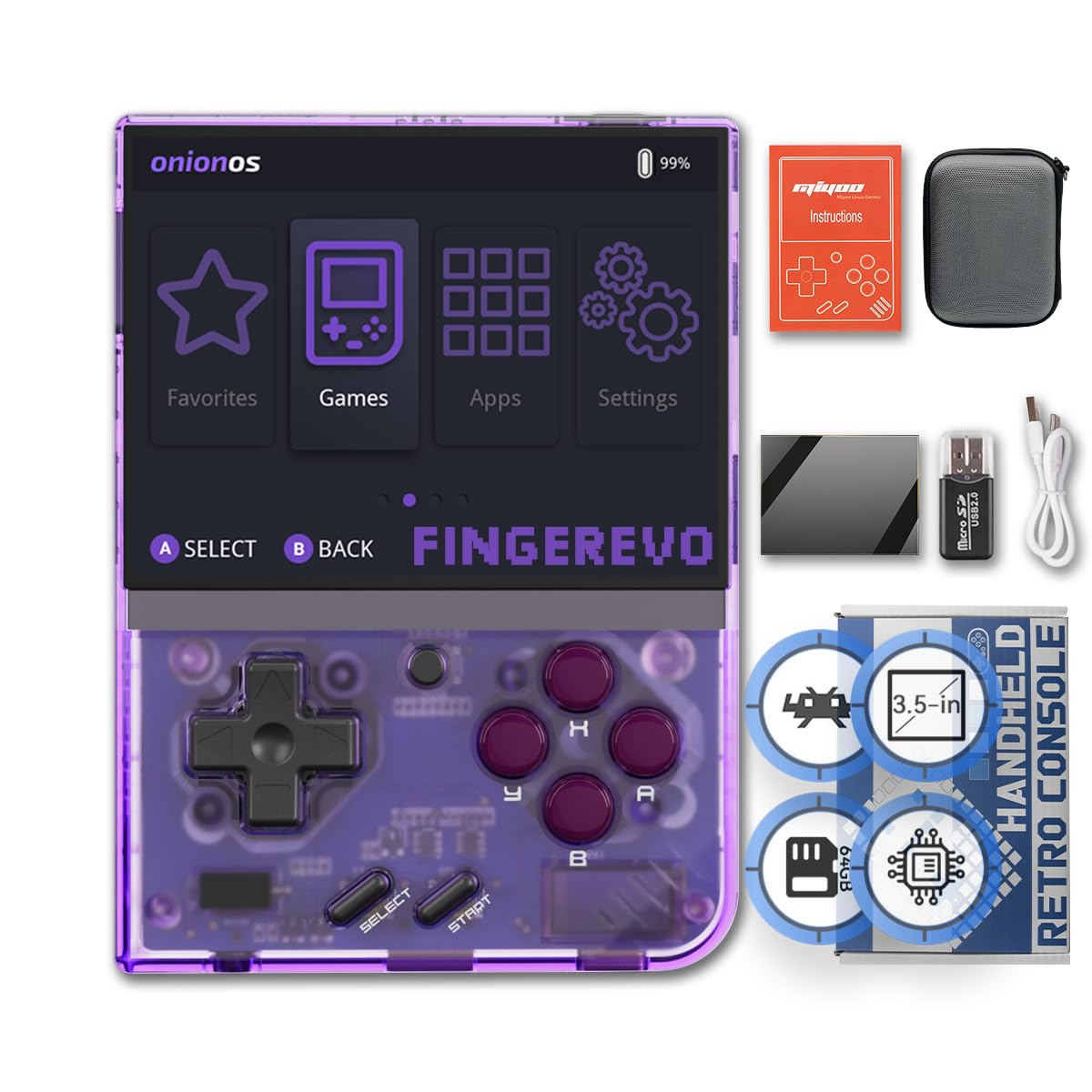 Miyoo Mini Plus OnionOS Handheld Game Console 3.5-inch 640*480 Screen 3000mAh Miyoo-mini+ with Portable Case Transparent Purple