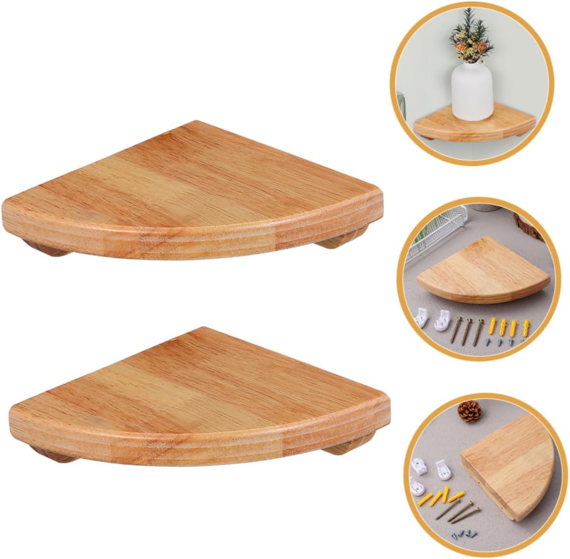 2pcs Wooden Fan-Shaped Corner Shelves Wall Mounted Storage Rack for Living Bedroom Bathroom Organizer Wood Wall-Mounted Shelf