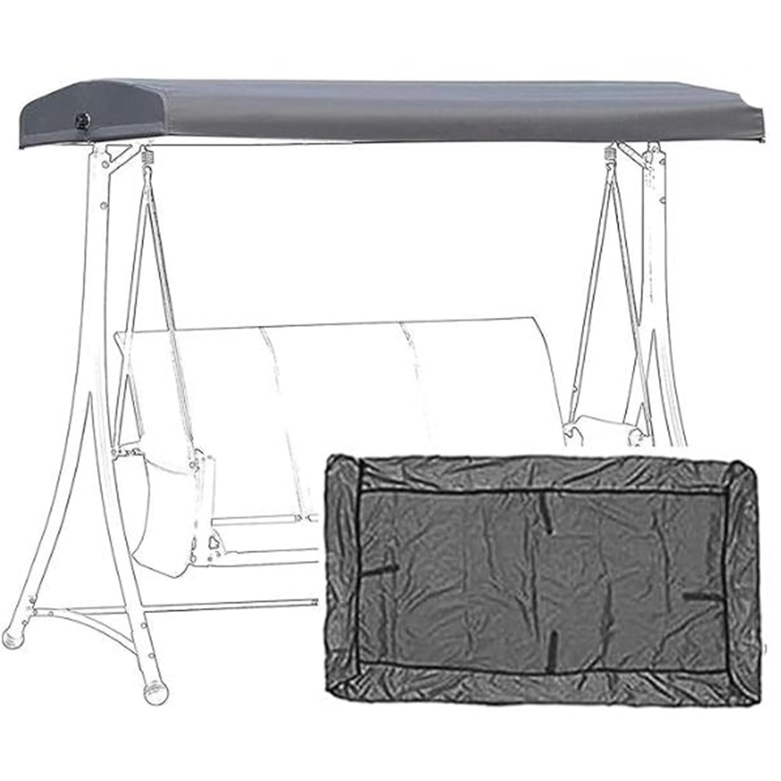 Hollywoodschaukel Dachbezug, Dach für Hollywoodschaukel 3 Sitzer, Ersatzdach Wasserdicht Universal, UV-Schutz Sonnendach, Gartenschaukel Dach-Plane(Gray,Top+seat Cover)