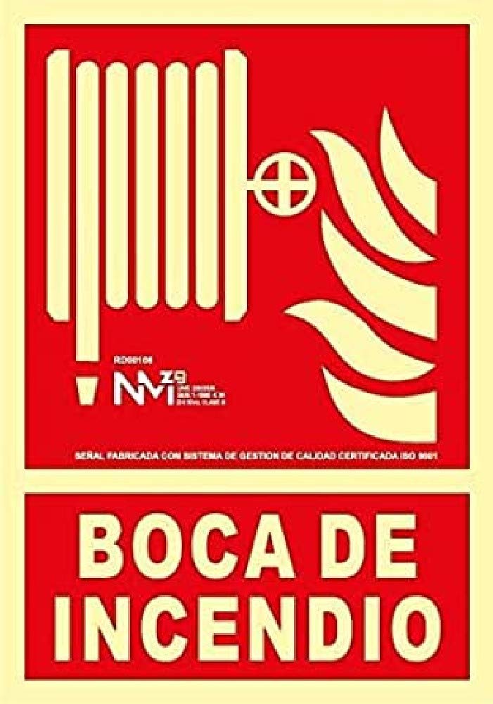 NM RD00908 - Señal Luminiscente Boca de Incendio Aluminio 0,​5mm 21x30cm con CTE, RIPCI y Apto para la Nueva Legislación