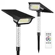 intelamp Solar Spot Lights Outdoor Waterproof, 4000mAh RGB LED Landscape Lights Warm White 3 Lighting Colors, IP65 Waterproof for Yard Driveway Tree Flag Garden Patio Outside Decor with Remote