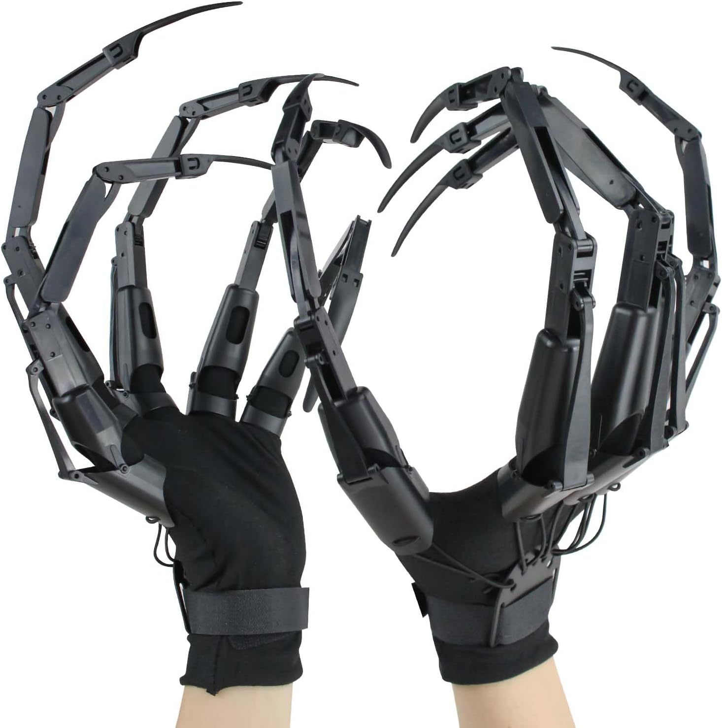 Halloween Articulated Fingers with Extension Nails & Gloves, Upgrade 3D Claw Hands Skeleton Articulated Finger Extensions for Cosplay, Flexible Halloween Gear Decoration Fits Most Finger Sizes-Black