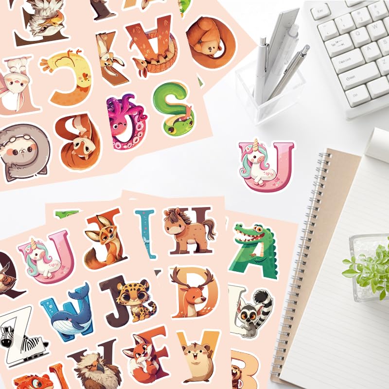 Scrapbooking Letter Stickers -24 Sheets 624 Pcs Cute Animal Colorful Alphabet Stickers