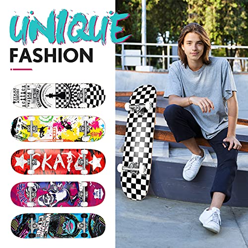 Image of BELEEV Skateboards for Beginners, 31 x 8 inch Complete Skateboard for Kids Teens Adults, 7 Layer Canadian Maple Double Kick Deck Concave Cruiser Trick Skateboard with Multifunction Skate T-Tool