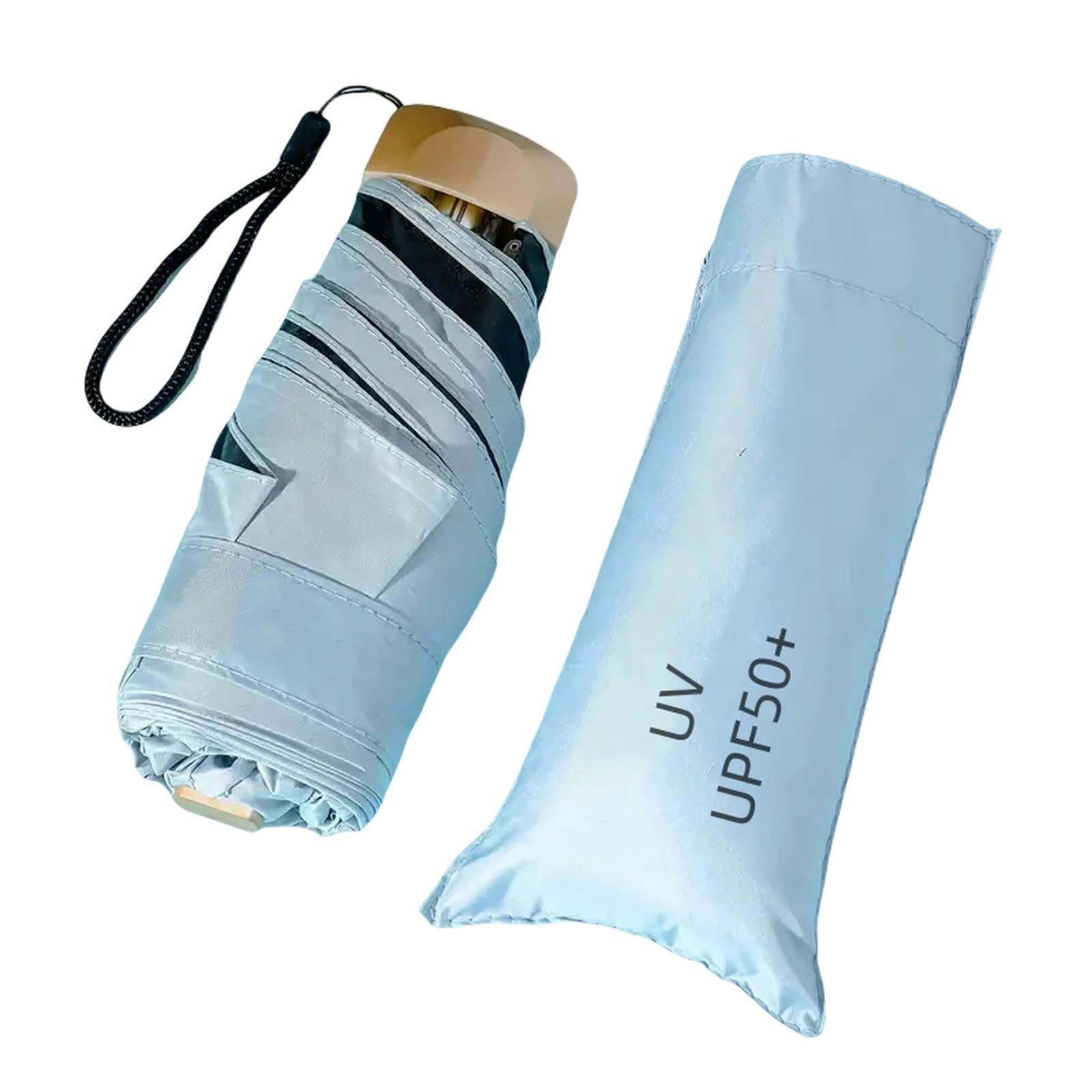 OonMan pocket umbrella Mini Sun Umbrella Small Pocket Rainproof Folding Anti-Uv Umbrella-Blue