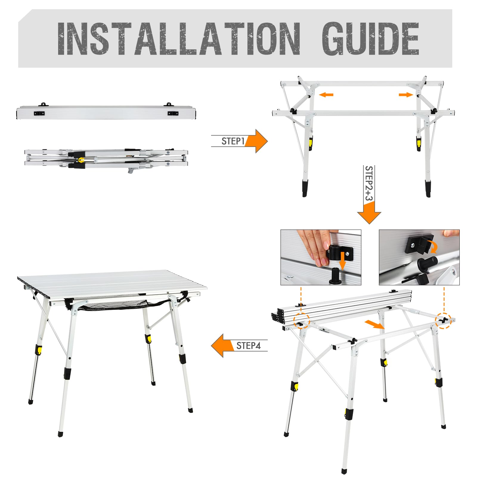 Portal Campingtisch faltbar Höhenverstellbar Klapptisch Aluminium 90 x 53cm für 4 Personen leicht Camping klappbarer Falttisch