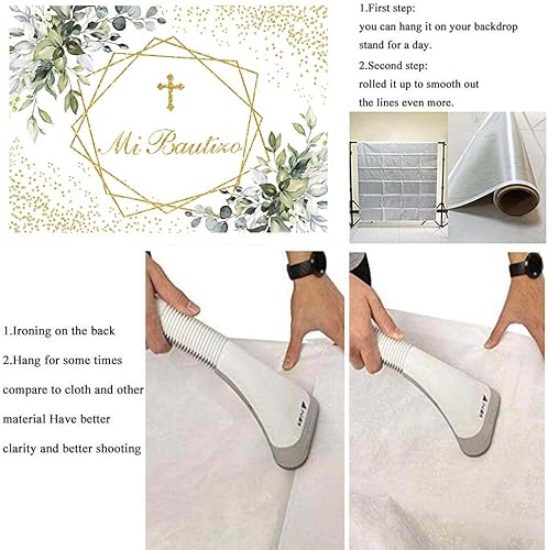 Miniatura 6 de Mi Bautizo - Telón de fondo para primera comunión para bautismo, recién nacido, baby shower, fondo dorado con purpurina, vegetación, eucalipto,