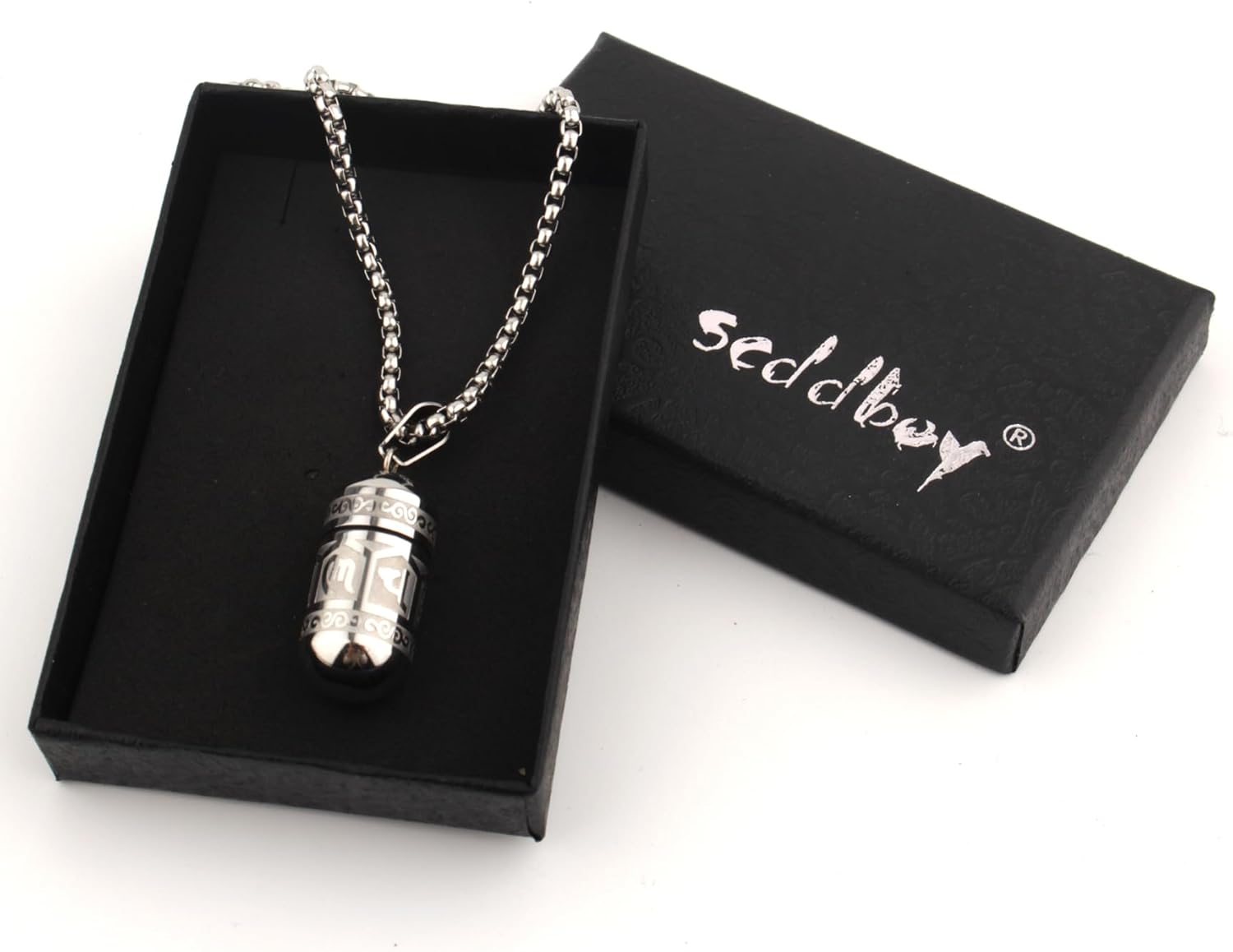 Tibetan Buddhist Meditation Stainless Steel Pendant Memorial Cremation Ash Pill Container Necklace 23.6+1.96" Chain - Image 7