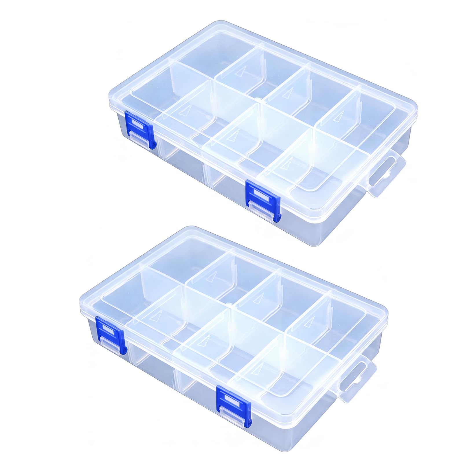 Cjkoonsa 2 Pcs Large Grids Clear Plastic Jewelry Box,Bead Storage Box with 8 Adjustable Dividers Containers for DIY Diamond,Small Parts and Crafts Accessories