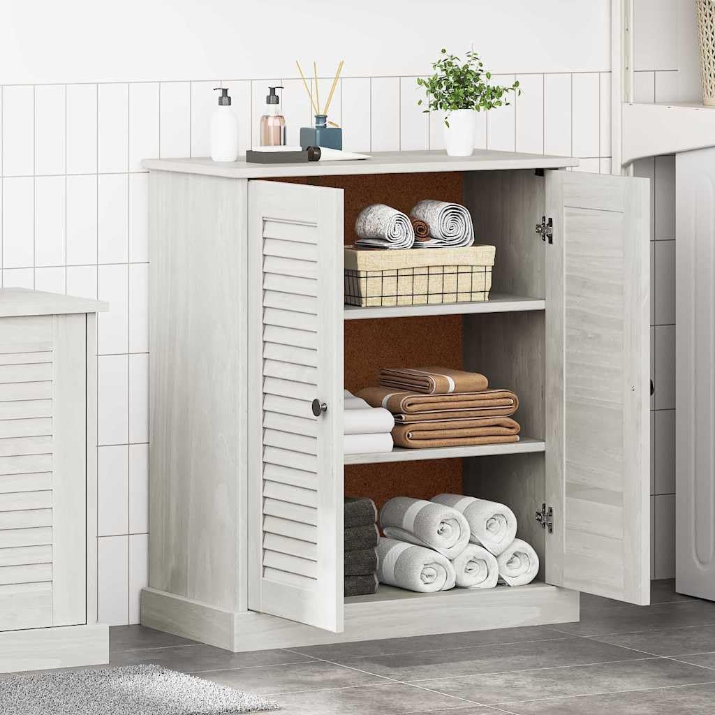 Vigo - Tocador de baño (68 x 34 x 80 cm, madera maciza de pino, con amplio espacio de almacenamiento y diseño clásico, para pequeños baños y aseos de invitados), color blanco