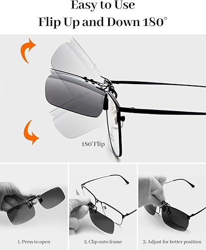Miniatura 4 de LUFF Gafas de sol polarizadas con clip que se ajustan sobre gafas graduadas, hombres y mujeres, HD antirreflejos UV400, clips para gafas de sol para