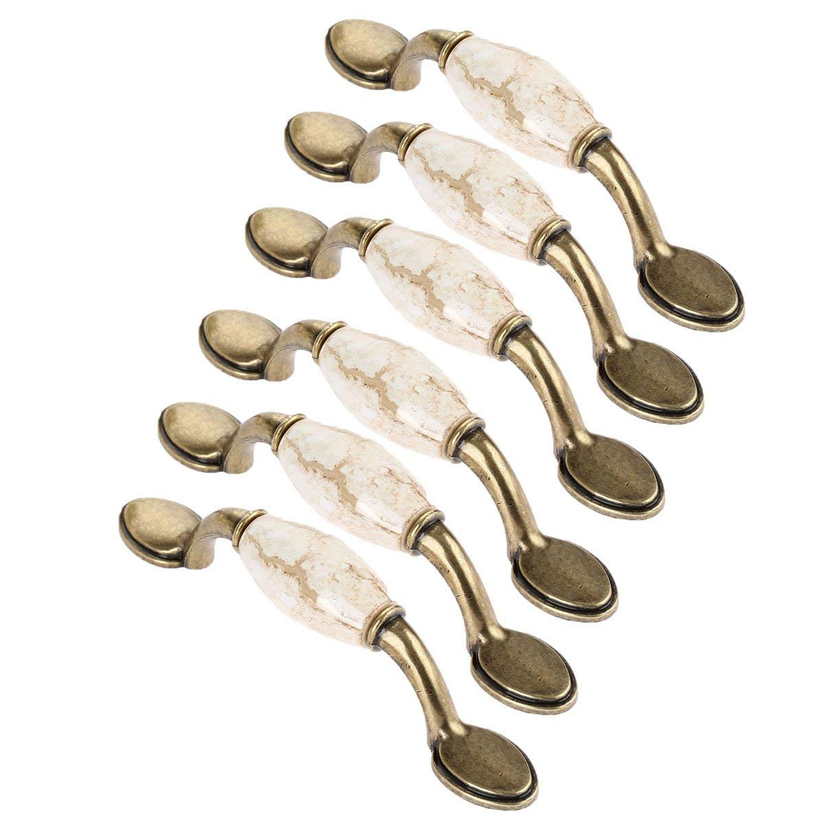 Cotby 6Pcs Pulls Antique Furniture Knobs And Handles Marble Ceramic Handle For Kitchen Cupboards Cabinet Door Knobs Drawer Pulls,Holedistance3.78(96Mm)(Holedistance3(76Mm))