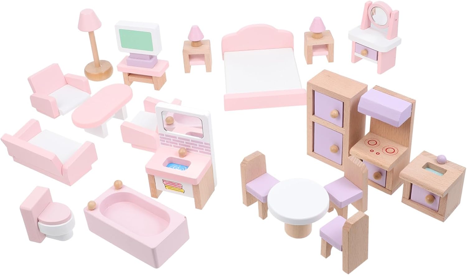 Vaguelly 22Pcs Mini Furniture for Dollhouse Playhouse with Bedroom Home Cooking Bathroom Accessories Realistic Pretend Playhouse Decor