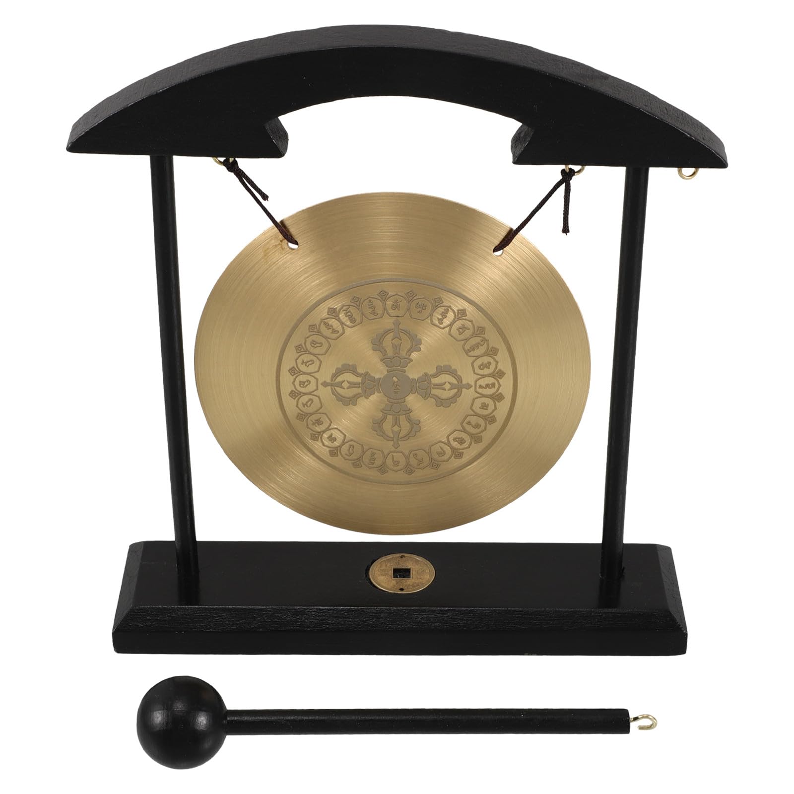 HOMSFOU Gong de Latón Feng Shui con Mazo, Decoración Zen para Escritorio Meditación, Adorno de Mesa Pequeño de Aleación, Símbolo de Buena Fortuna y Energía Positiva para Hogar y Oficina