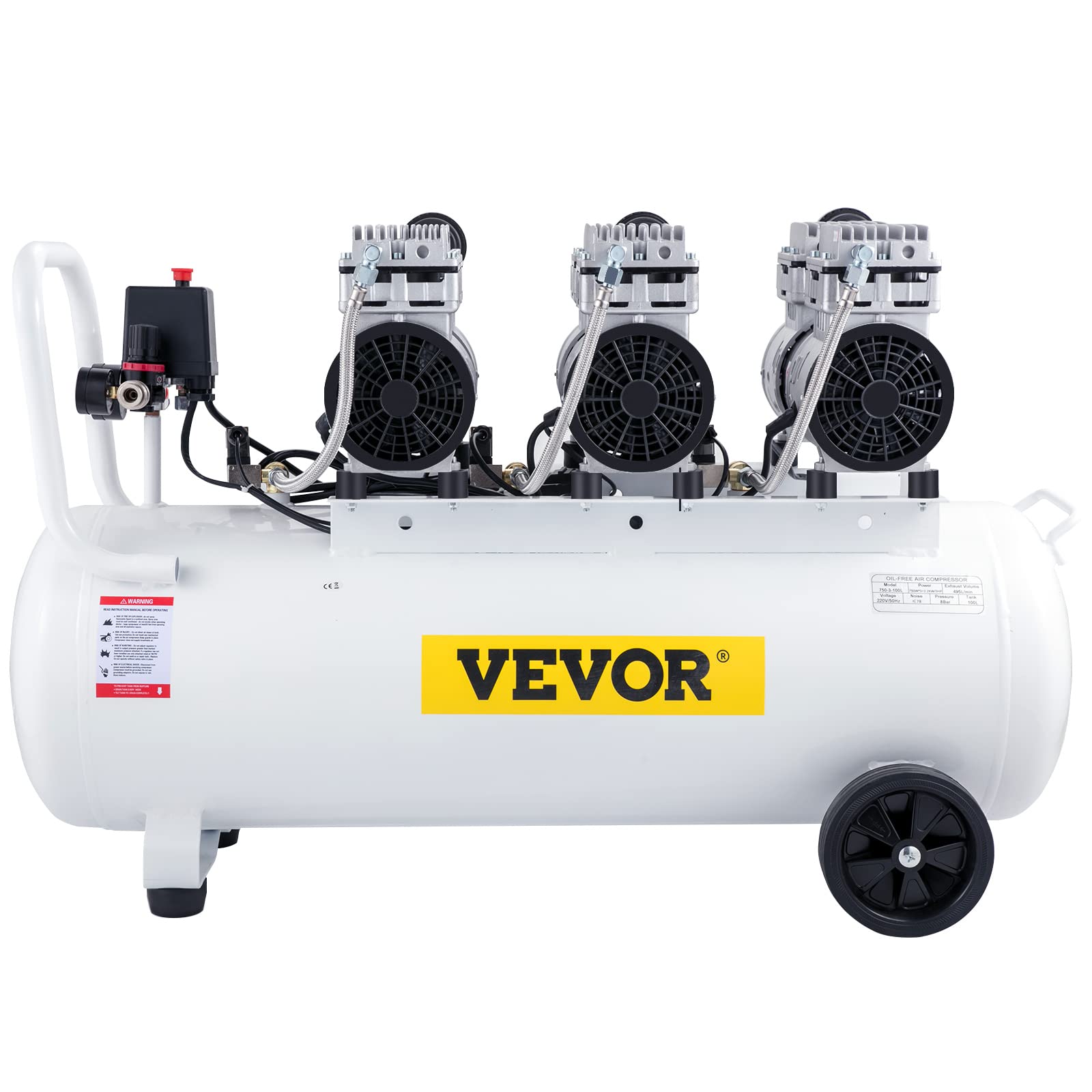 VEVOR Ultra cichy bezolejowy kompresor powietrza 22 galony, wyciszony kompresor, sprężarka powietrza 2200 W, poziom hałasu mniej 58 dB, przenośny bezolejowy kompresor powietrza