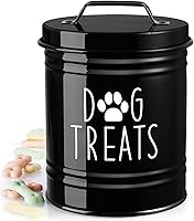 OUTNILI Airtight Small Dog Treat Jar - 6" Tall Rustic Black Countertop Canister for Dogs, Cats & Small Pets - Ideal Pet Owner Gift