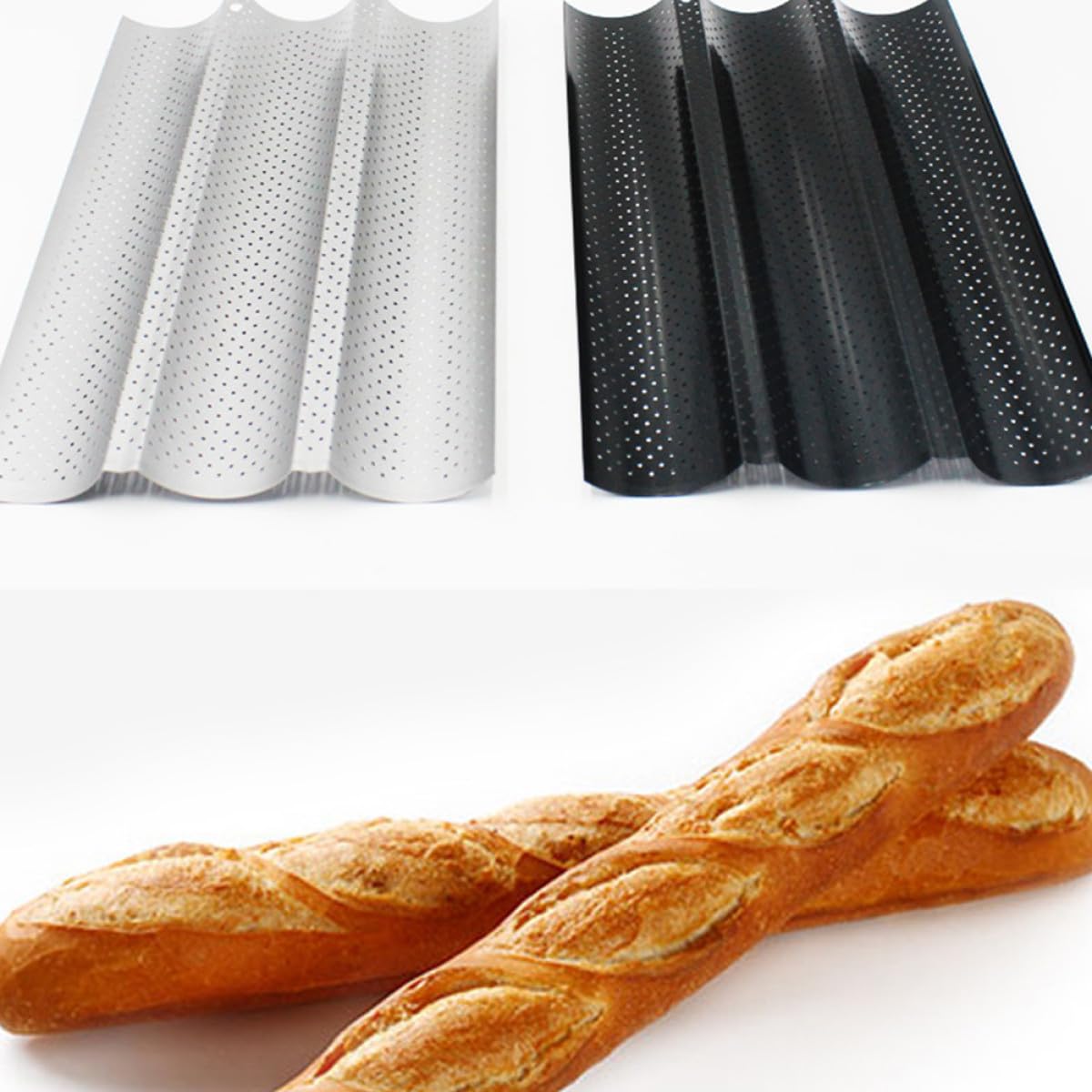 Homoyoyo Bandeja para Hornear Pan Francés con Ranuras Onduladas Molde de para Baguettes Accesorio de Cocina Resistente y Fácil de Limpiar