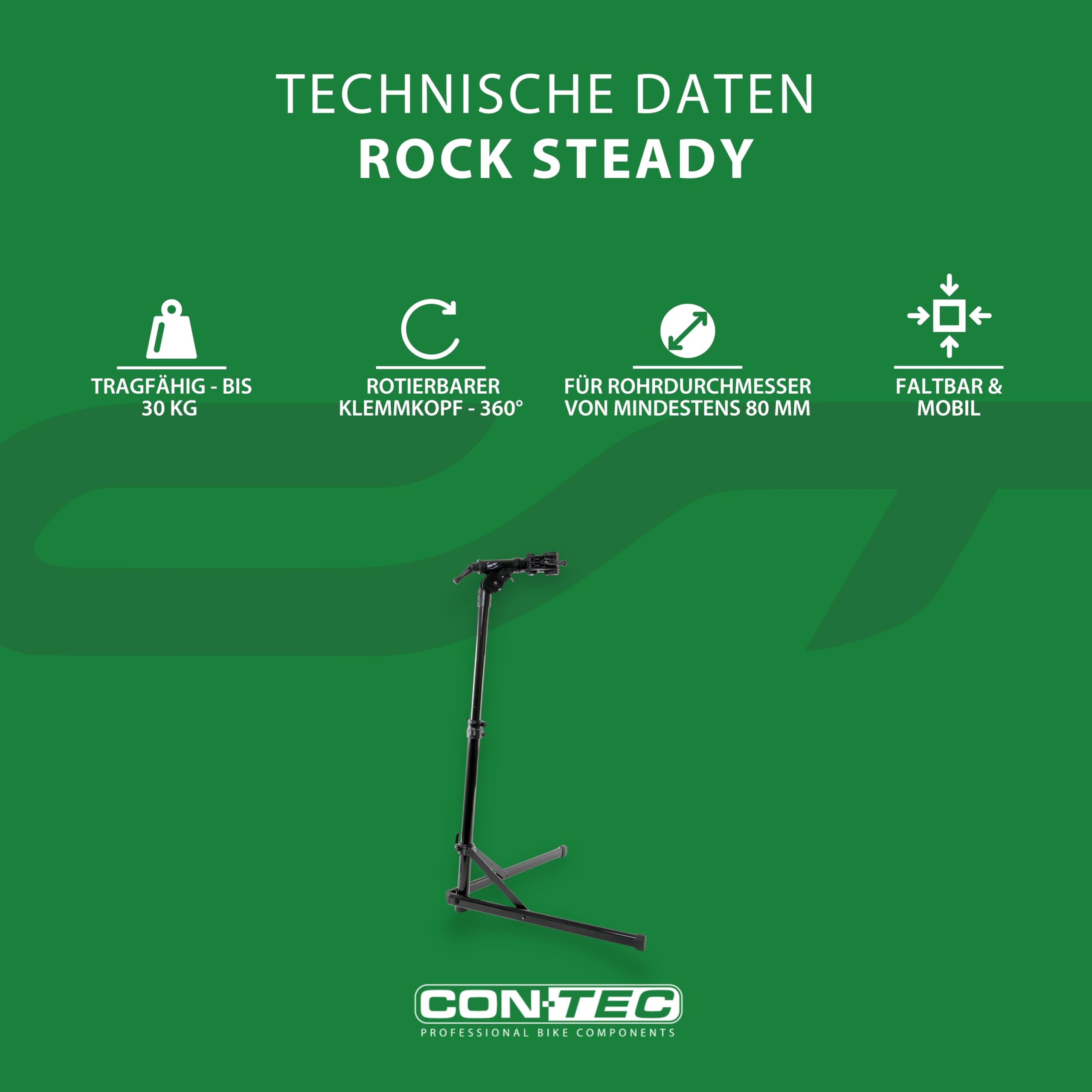 Contec Rock Steady Fahrradhalterung, für Erwachsene, Schwarz max. 30 kg.