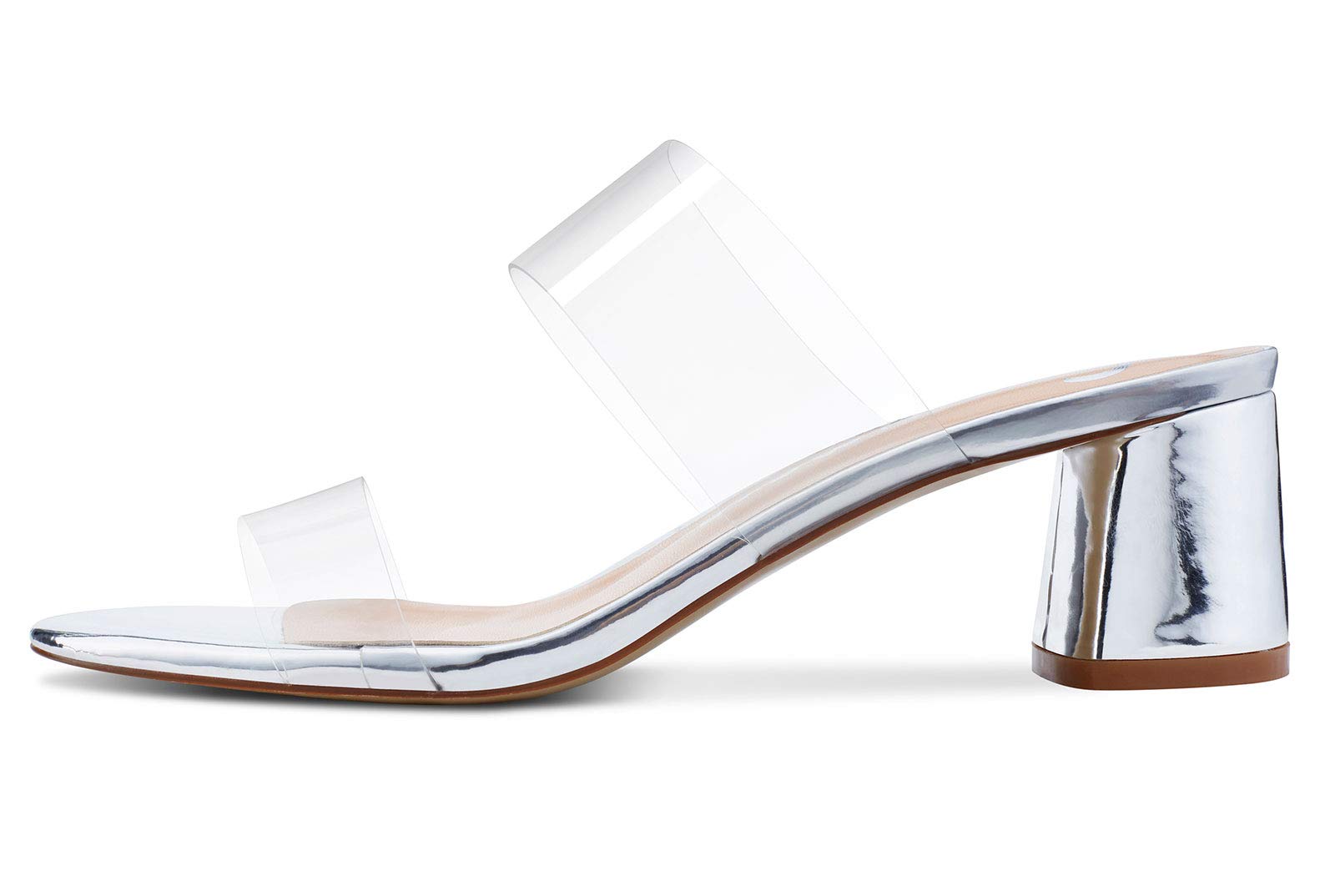Castamere Damen Peep Toe Slip-On Sandalen Klar Transparent Blockabsatz 5CM Mittel Heel