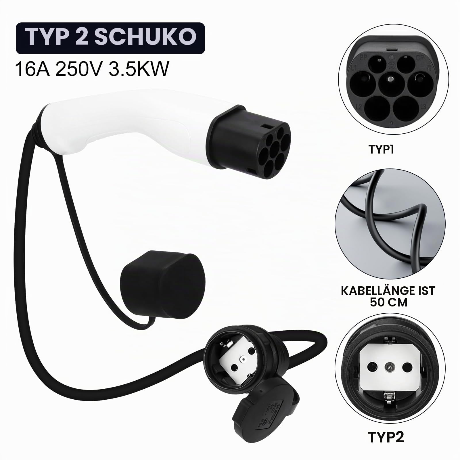 Elektroauto Ladegerät Adapter, Typ 2 auf Schuko Adapter für Schuko auf IEC 62196 Typ 2 Auto Ladestationen, Wallbox Schuko Ladekabel Adapter für EV Adapter