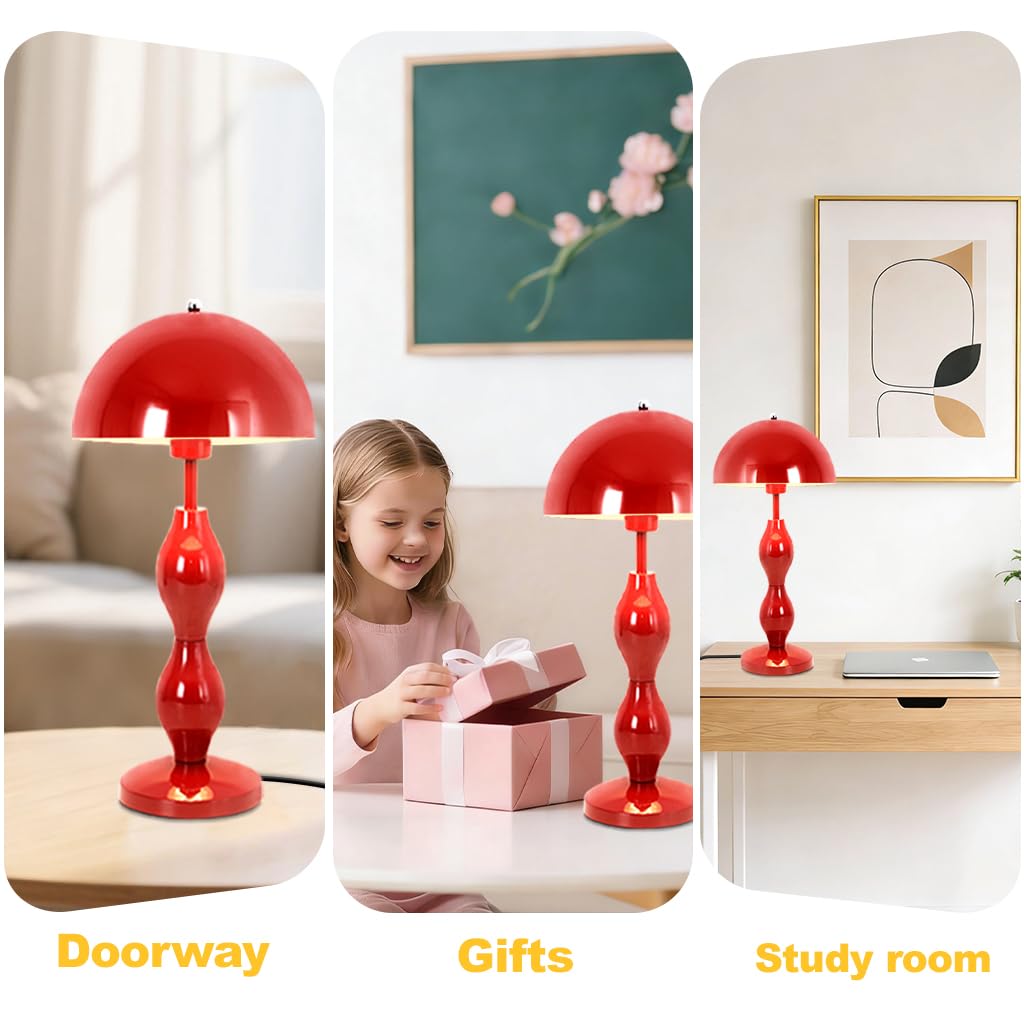Pilz Lampe Rote,Pilz Tischlampe,Nachttischlampe E27 | Schreibtischlampe Retro,Für Kinderzimmer,Schlafzimmer,Büro,Tastenschalter,Lesestischlampe,Mushroom Lamp