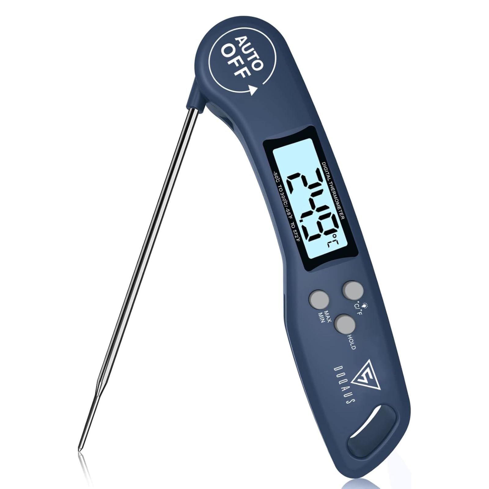 DOQAUS Grillthermometer Fleischthermometer Küchenthermometer Bratenthermometer Kochthermometer mit 3s Sofortiges Auslesen, LCD Bildschirm und Lange Sonde, für Kochen, BBQ (Navyblau)