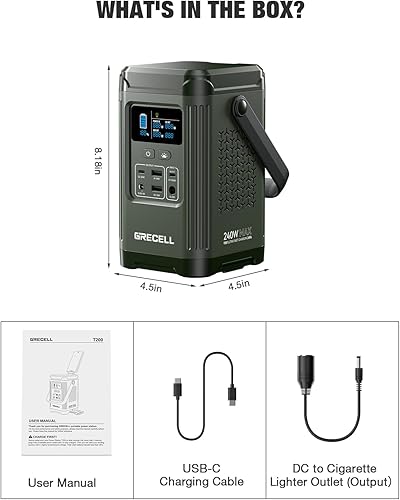 Miniatura 9 de GRECELL Estación de energía portátil LiFePO4 de 240 W, 154 Wh de doble vía 100 W USB-C PD, banco de energía portátil con soporte integrado,