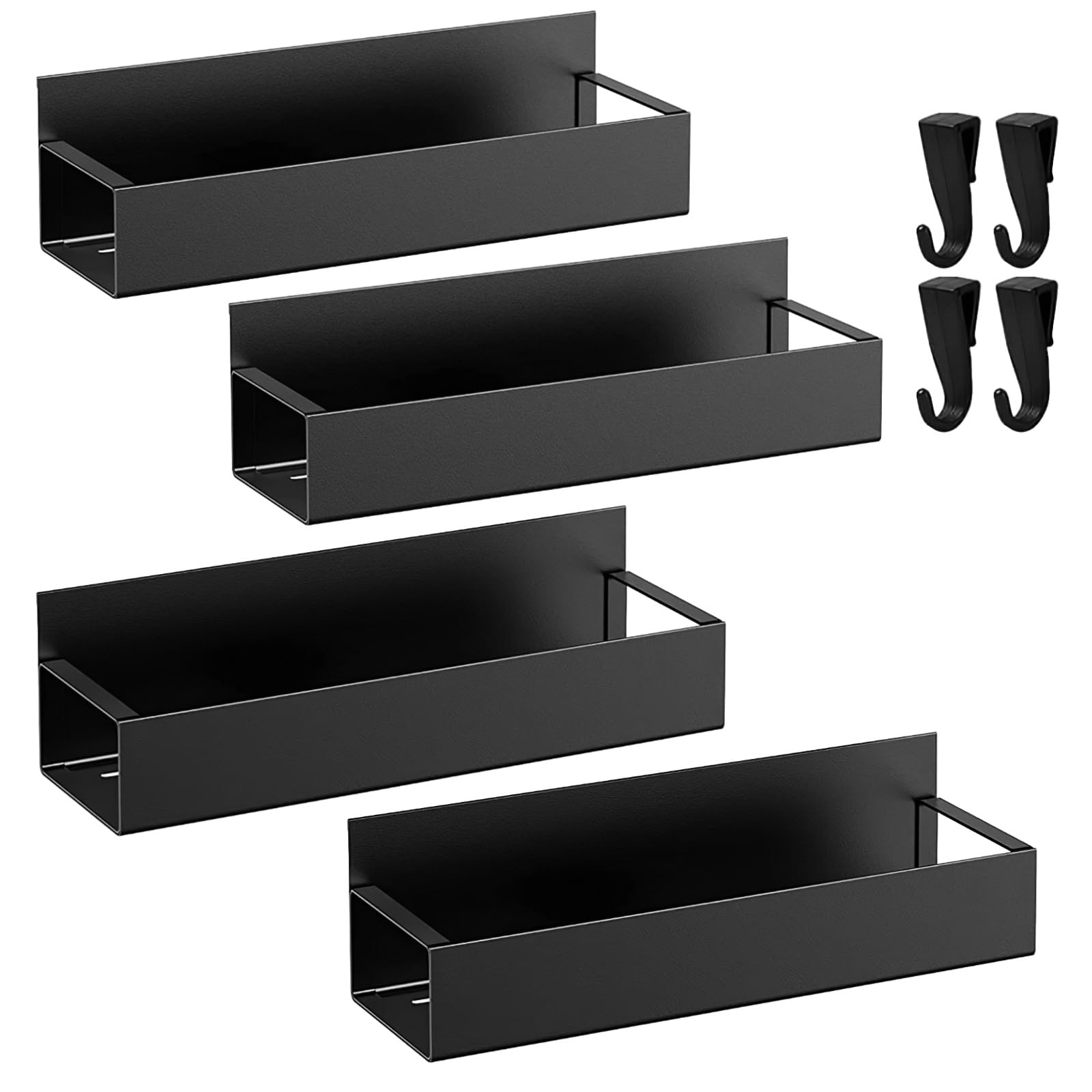Packool 4 PCS Adsorptive Spray Can Holder Rack, No Drilling Wall Bottle Storage Shelf, Carbon Steel Toolbox Organizer with Hooks, for Paints, Tools, Garage, Workshop, Utility Carts
