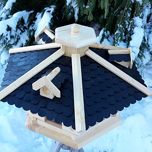Vogelhaus Vogelhäuser Vogelfutterhaus Vogelhäuschen aus Holz Schreinerarbeit Gaube Schwarz sehr Groß XXL - 2
