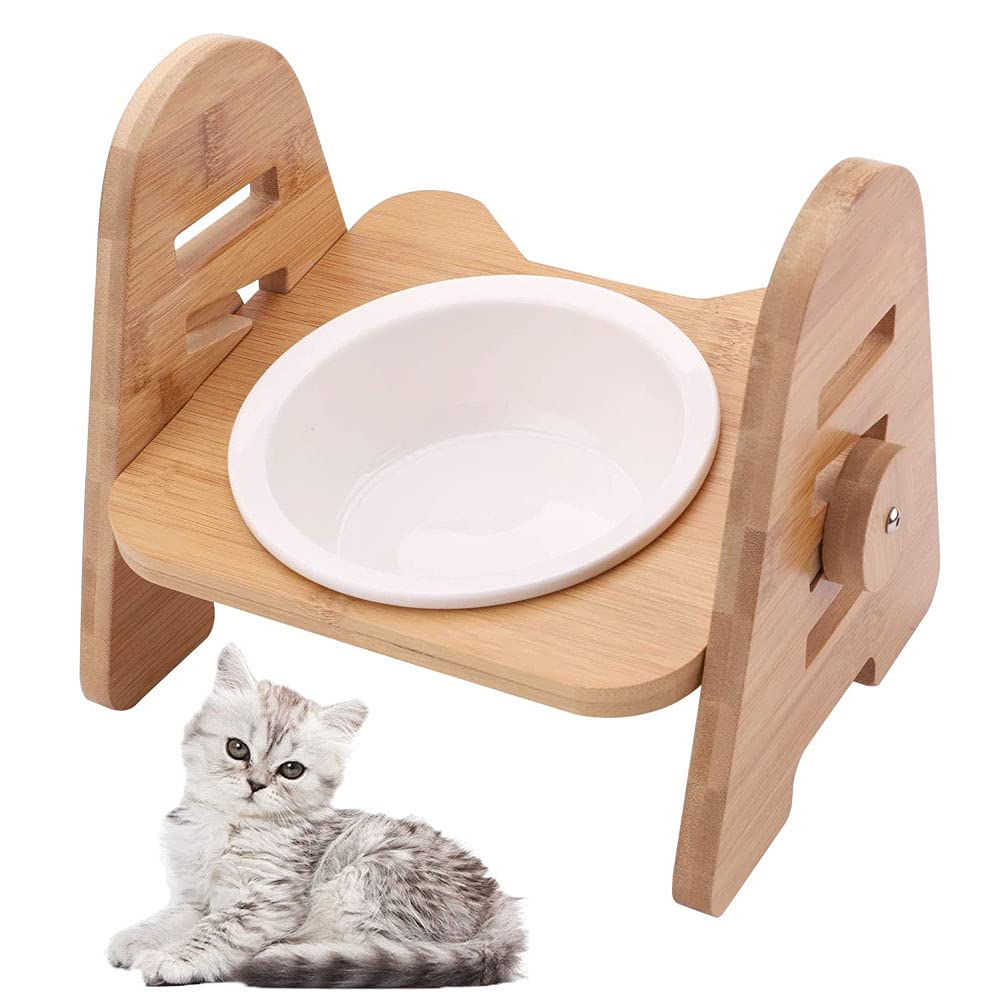 Bowl para Gatos y Perros, Cuencos Elevados para Mascotas Comedero, Comedero Ajustable para Mascota, Pequeños Uenco para Gatos Cerámica Blanca, Ajustable Elevado, para Gatos y Perros Pequeños