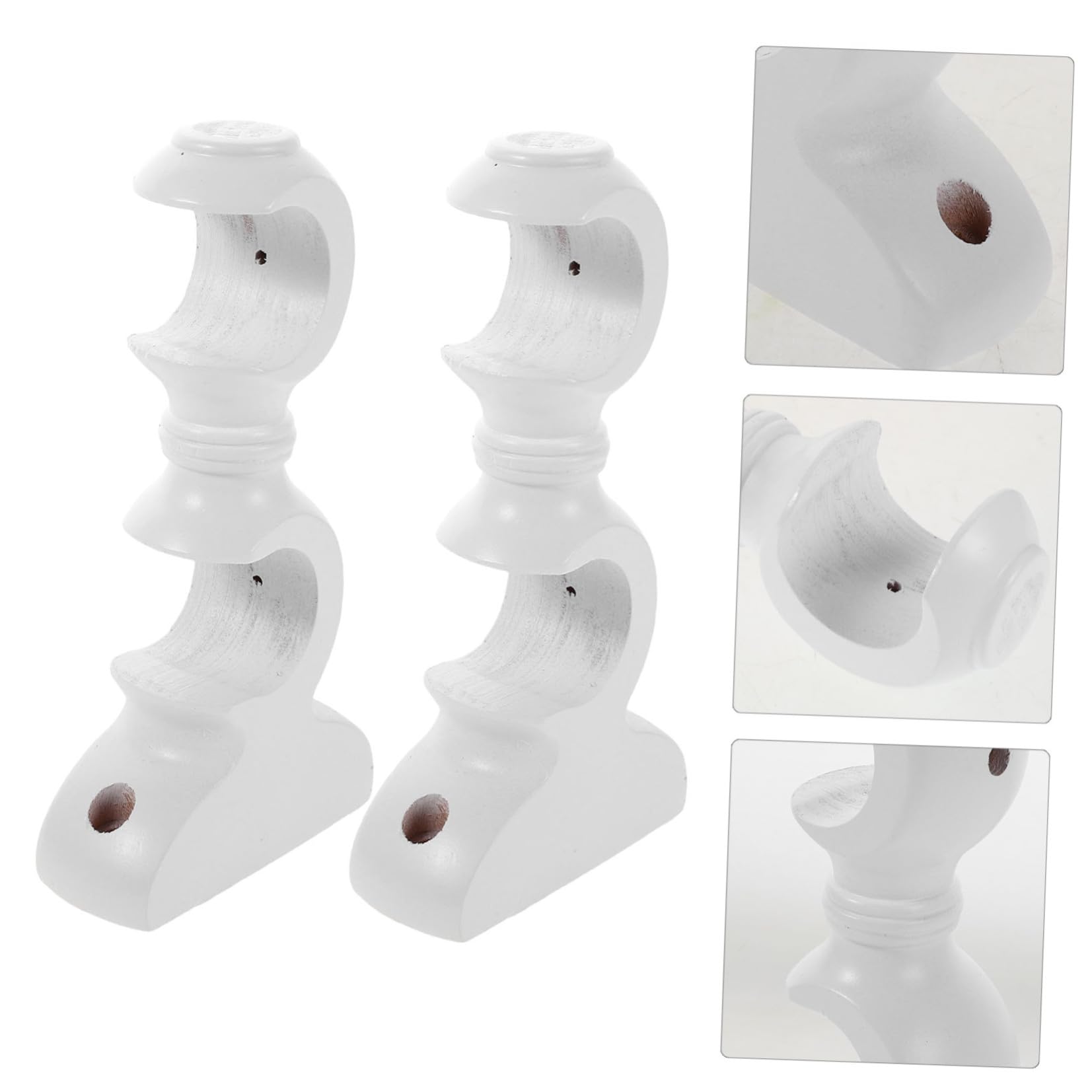 FRCOLOR 4 Pezzi Supporto in Legno per Bastone Doppio Staffa di Fissaggio Robusta Base Stabile per Bastone Accessorio per Tende