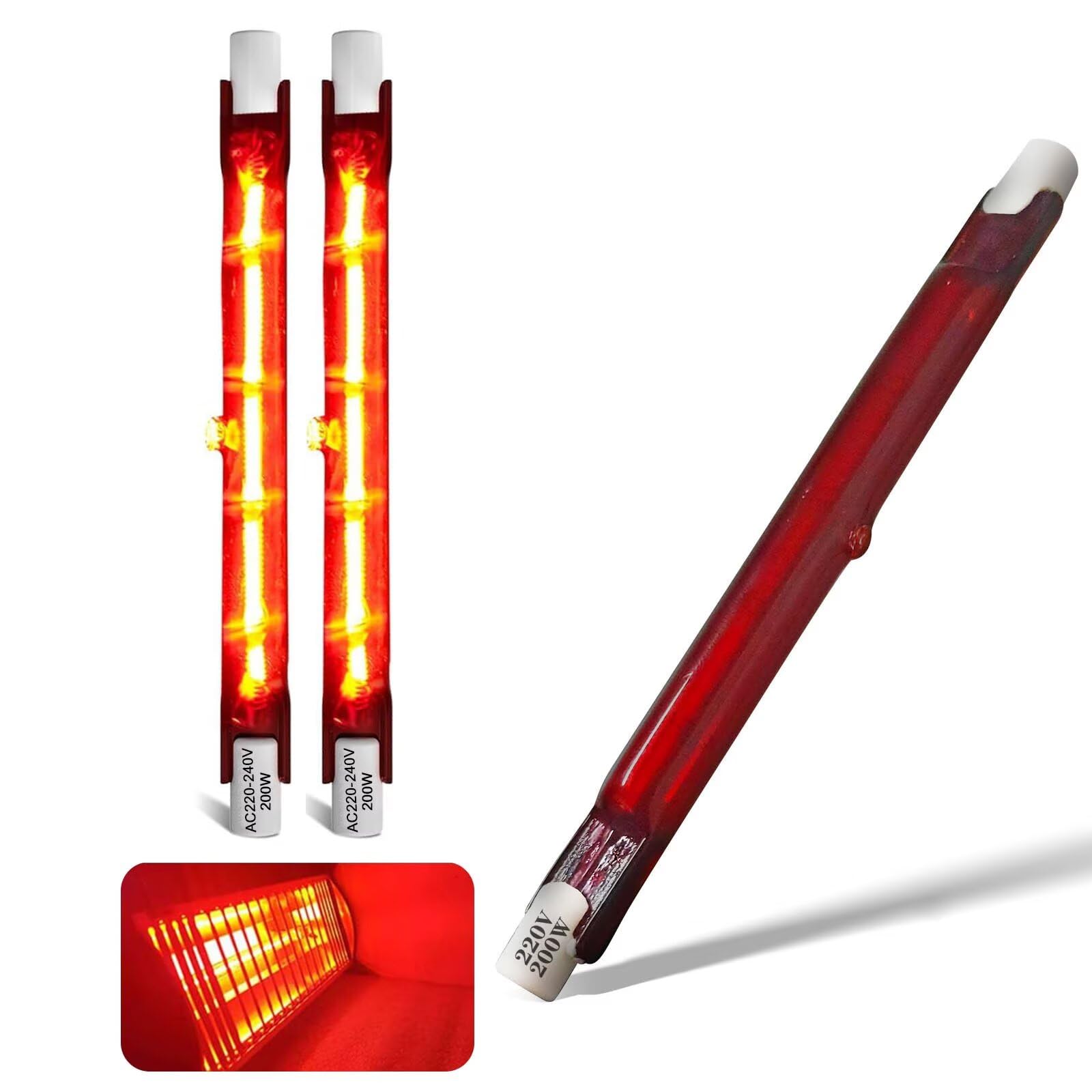 Infrared Heat Lamp Bulb 200W, 118mm Quartz Halogen Bulb Dimmable, 200lm, 200W R7S Infrared Heating Light Bulbs, 220V Ruby Heater Bulbs for Heatmaster U3 Heater, No Flicker, 360° Beam Angle, 3 Packs