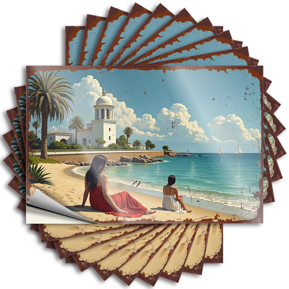 Funny Sticker Funny Room Decor | Lover Cover Two Women Enjoying A Serene Beachside Moment Near A Coastal Churc for Exterior(12X18CM)