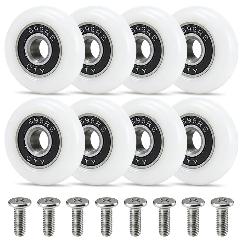 8 Sets Shower Door Rollers, 23mm Replacement Wheels for Sliding Shower Screen and Bathroom Door Repair, Smooth Runners for Curved or Straight Tracks