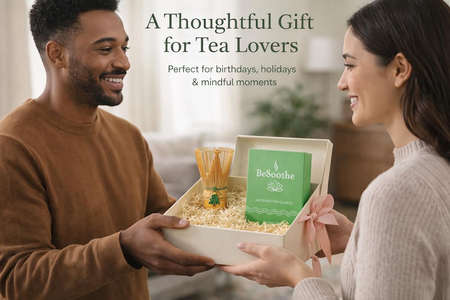 Bamboo Matcha Whisk with Evergreen Pine Charm & Affirmation Cards – Signature Ritual Edition Japanese Chasen for Ceremonial Matcha