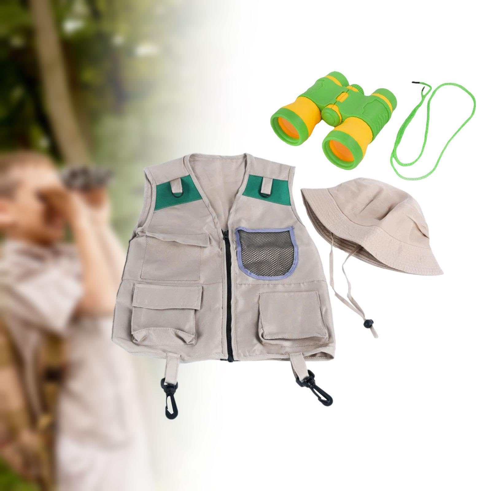 Sharplace Kits Explorer Kit Camping Adventure Binoculars de Juguete Gat Gear Camping Gear for Children, Chaleco de Malla