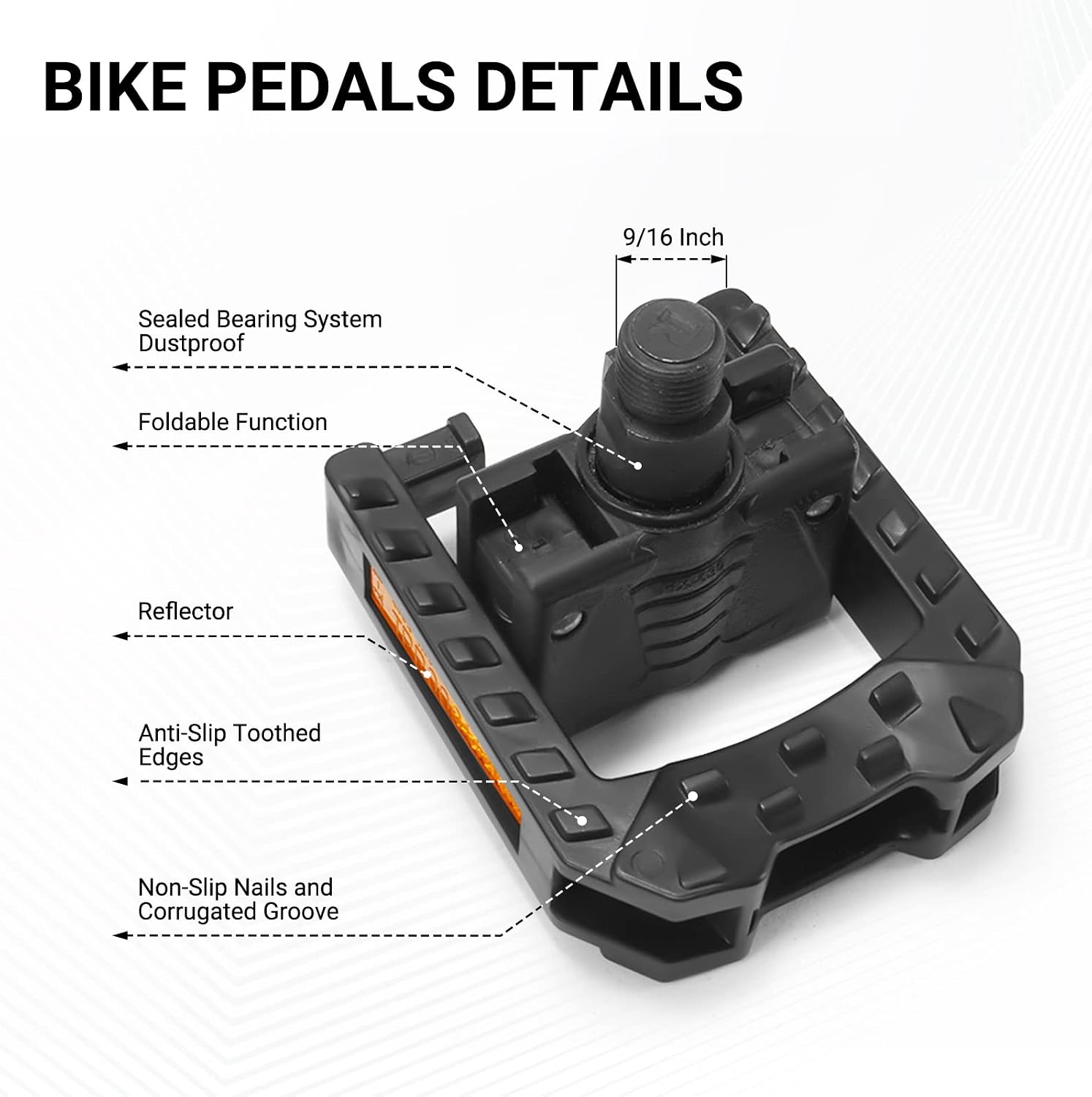 Himiway Folding Bike Pedals, Bicycle Foldable Pedals with Reflective Strip, Universal 9/16 inch Non-Slip Wide Platform Cycling Pedals for Folding Bike, E-Bike, Road Bike, Commute City MTB Bikes