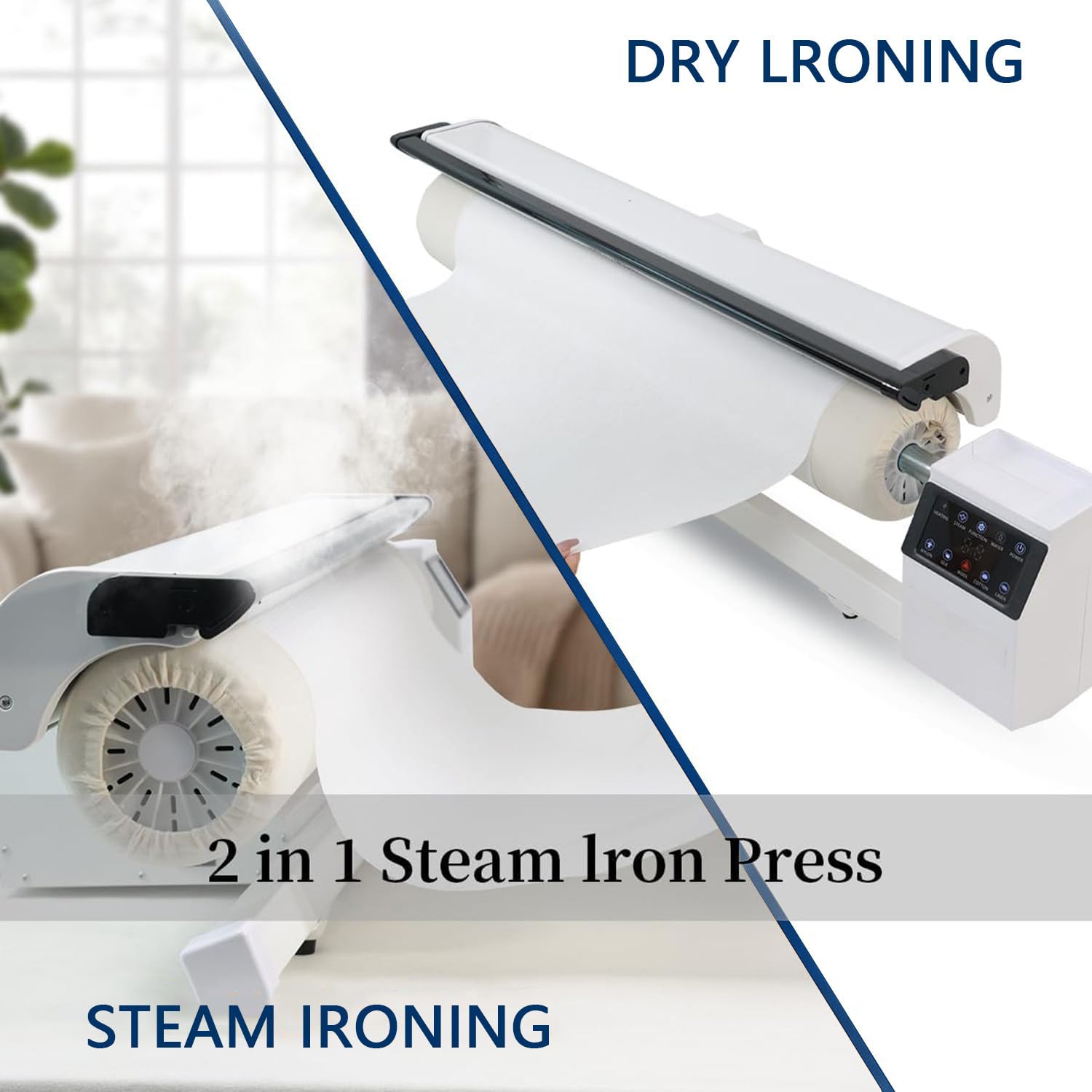 Plancha de Vapor rotativa Profesional de 90 cm, Plancha Industrial de Vapor, Plancha de Rodillos con Gran depósito de Agua de 2 litros y Pedal para Ropa, Cortinas, sábanas y manteles