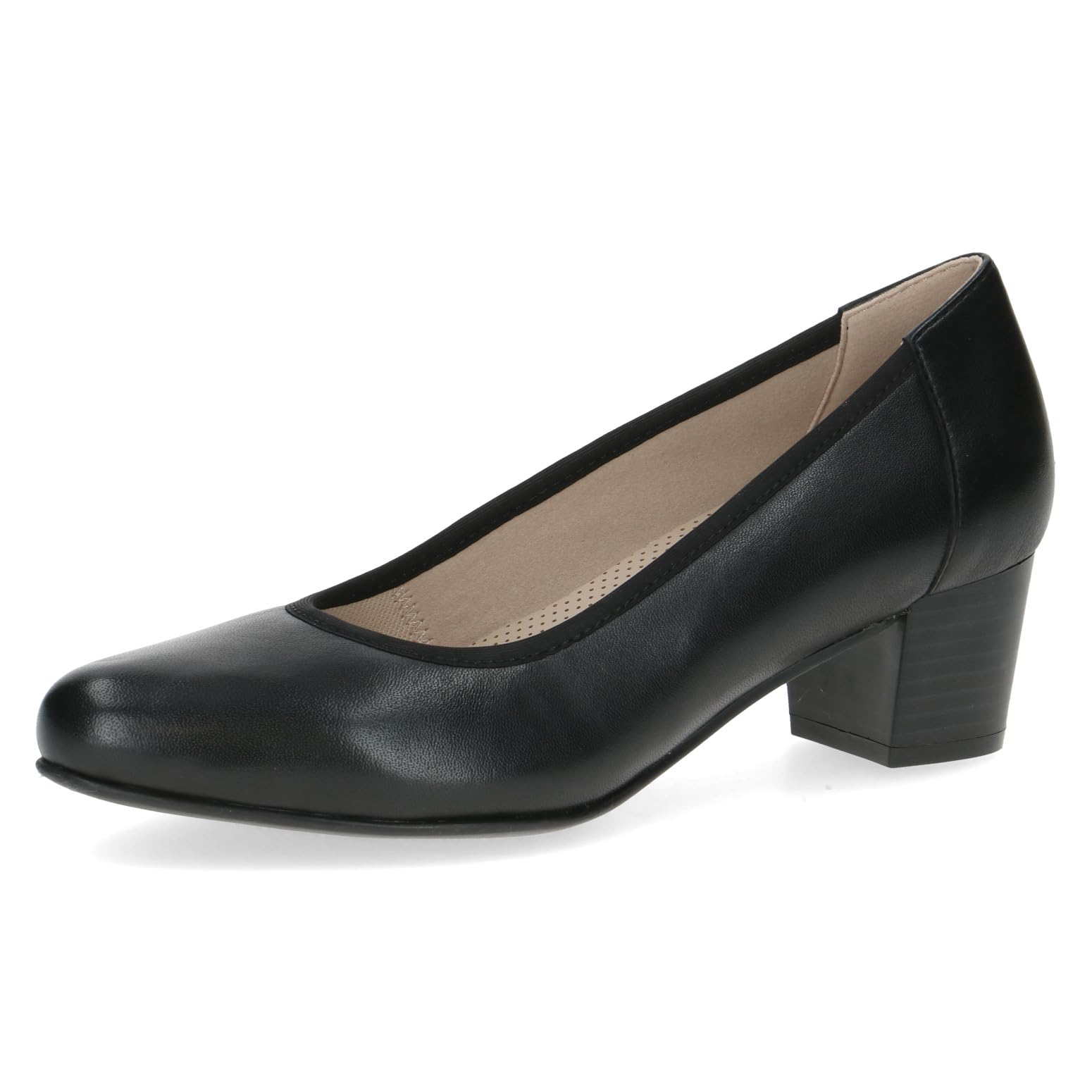 CAPRICE Comfort Women's Leather Pumps with Block Heel, Black (Black Nappa), 3.5 UK
