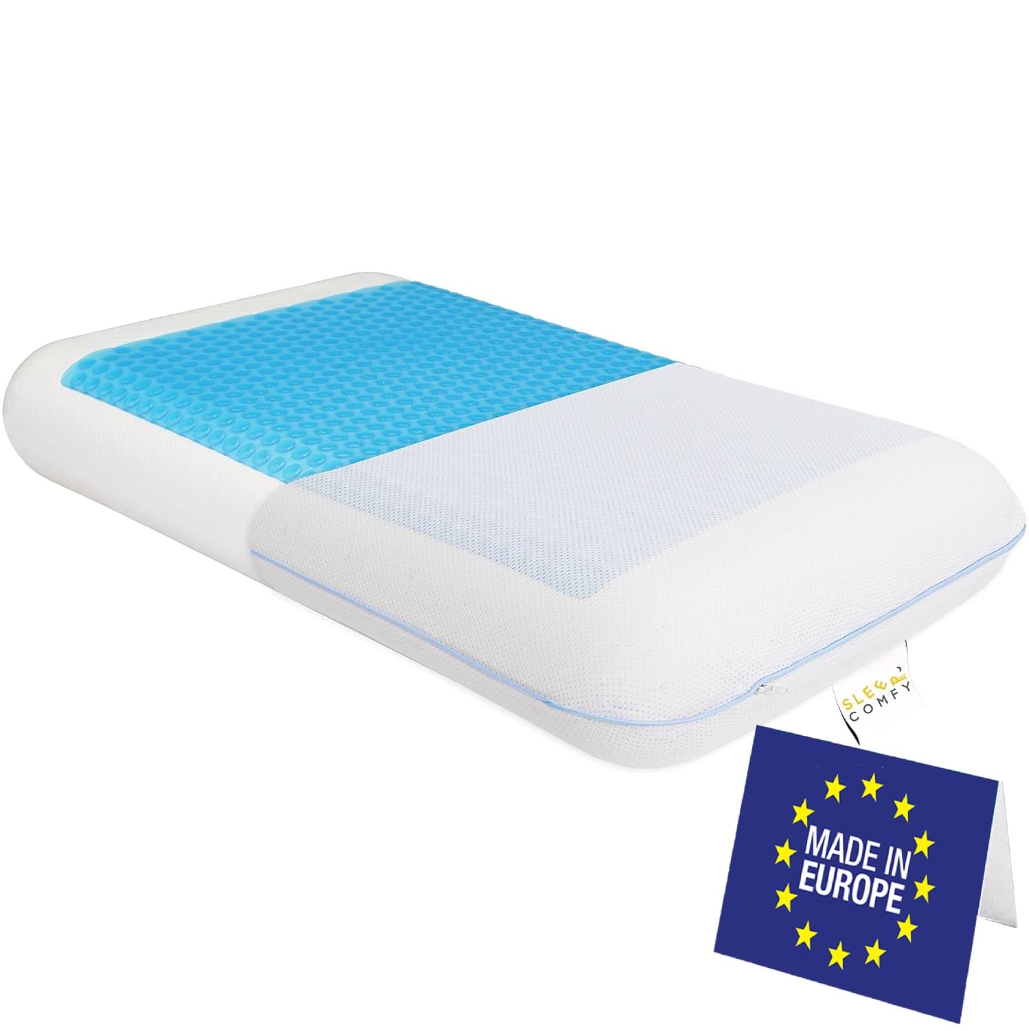 SLEEP COMFY XL Almohada de espuma viscoelástica con revestimiento de gel refrescante, ergonómica, almohada ortopédica para dolores cervicales, personas que duermen de lado, de espaldas
