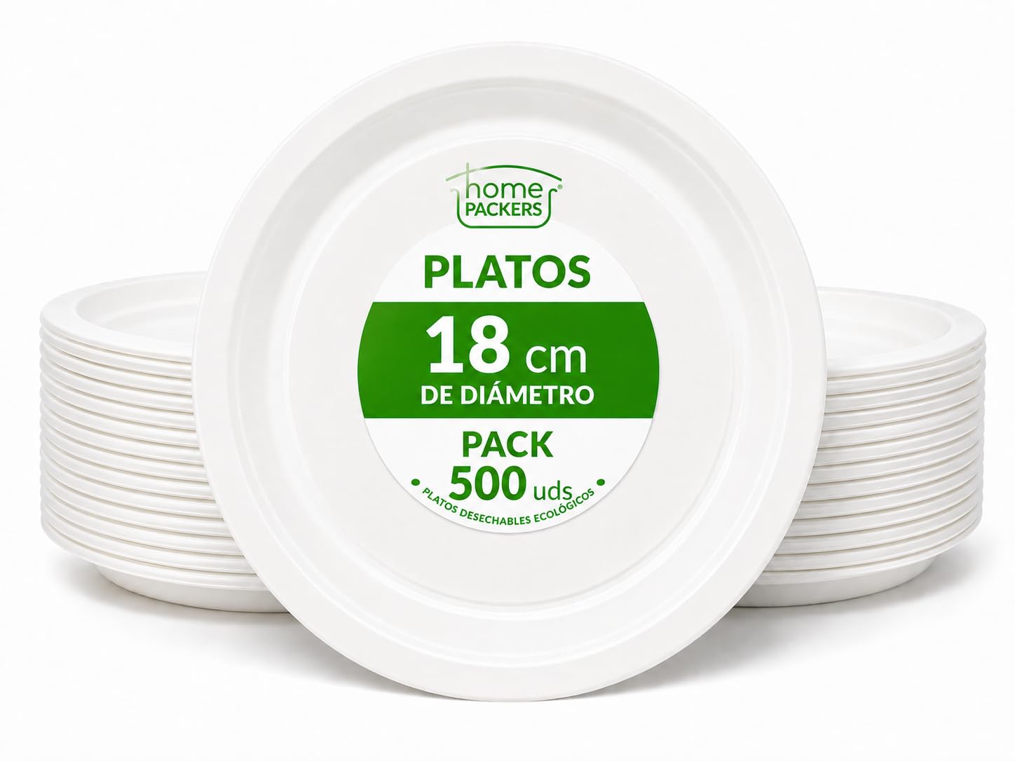 500 platos desechables de bagazo de caña de azucar. compostables de coplor blanco de 18 cm 500 uds
