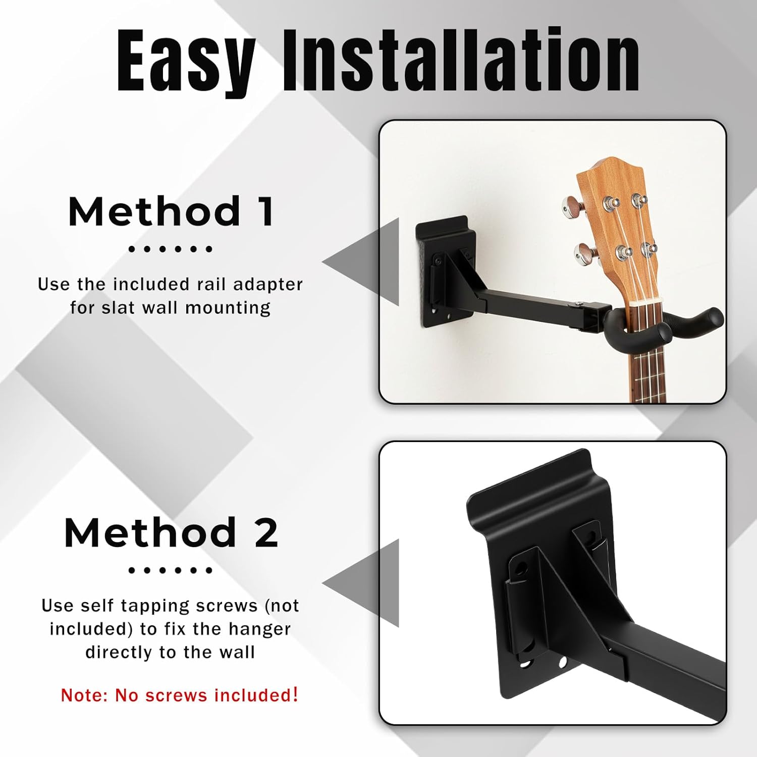 6 Pack Black Guitar Hanger Wall Mount Guitar Hangers Hooks Holders with Slat Adapter 180° Adjustable Hook Stand for Acoustic Electric Bass