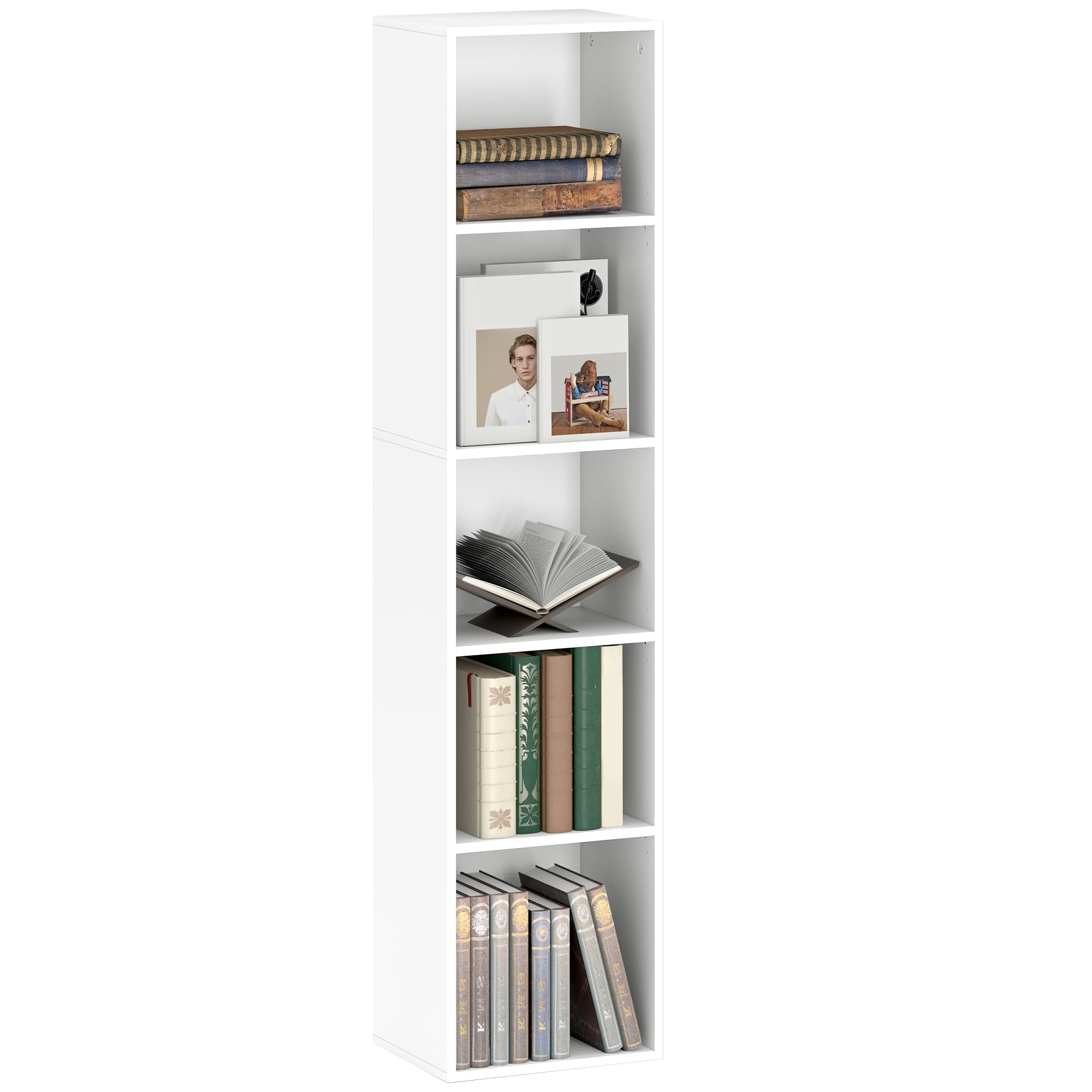 HOMCOM Bibliothèque, étagère de Rangement 5 Niveaux, Meuble de Rangement avec étagères réglables pour Salon, Chambre à Coucher, Bureau, 30 x 24 x 133,​5 cm, Blanc