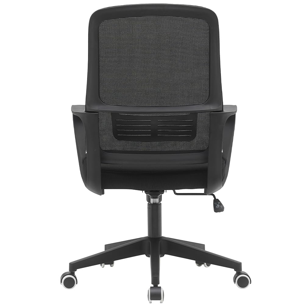 BAKAJI Sedia da Scrivania Ergonomica con Ruote Girevoli Antigraffio, Schienale in Tessuto Traspirante e Supporto Lombare, Poltrona da Studio Ufficio Regolazione Altezza Gas 98-108cm (Nero)