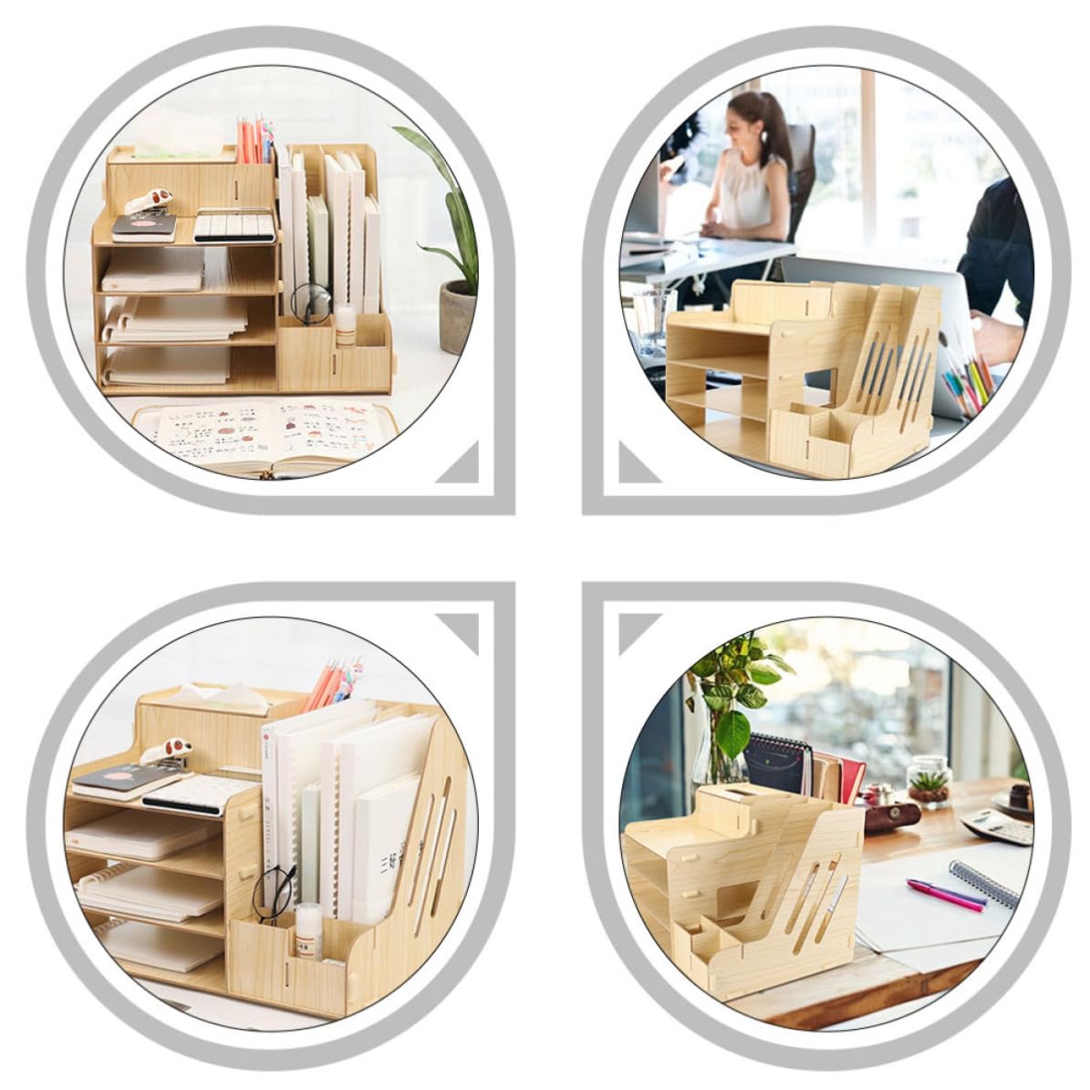 STOBAZA Organizador de Escritorio de Madera Robusta con Múltiples Compartimentos Almacenamiento Estable y Gran Capacidad para Documentos y Papelería para Oficina Estudio y Dormitorios