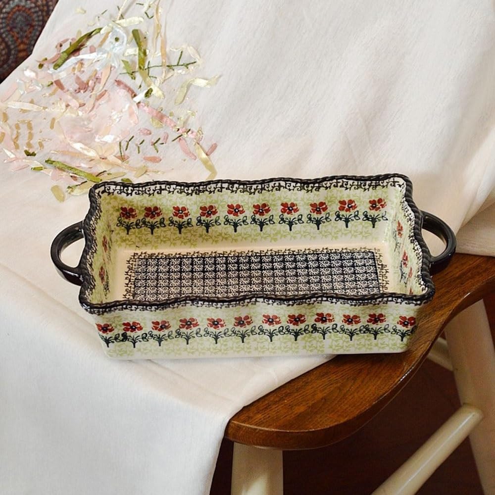 Naczynie do pieczenia Ceramiczna forma do pieczenia z podwójnym uchwytem i zaokrąglonymi krawędziami, regularne wzory kwiatowe, naczynia Naczynie do lasagne