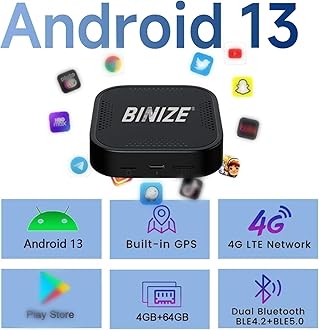 Binize Wireless CarPlay Android AUTO Multimedia Video Box 4G Cellular,4GB+64GB,8Core,Android 13 Built-in Navigation Support SIM&TF Card Bluetooth Support Car with OEM Wired CarPlay/Android Auto