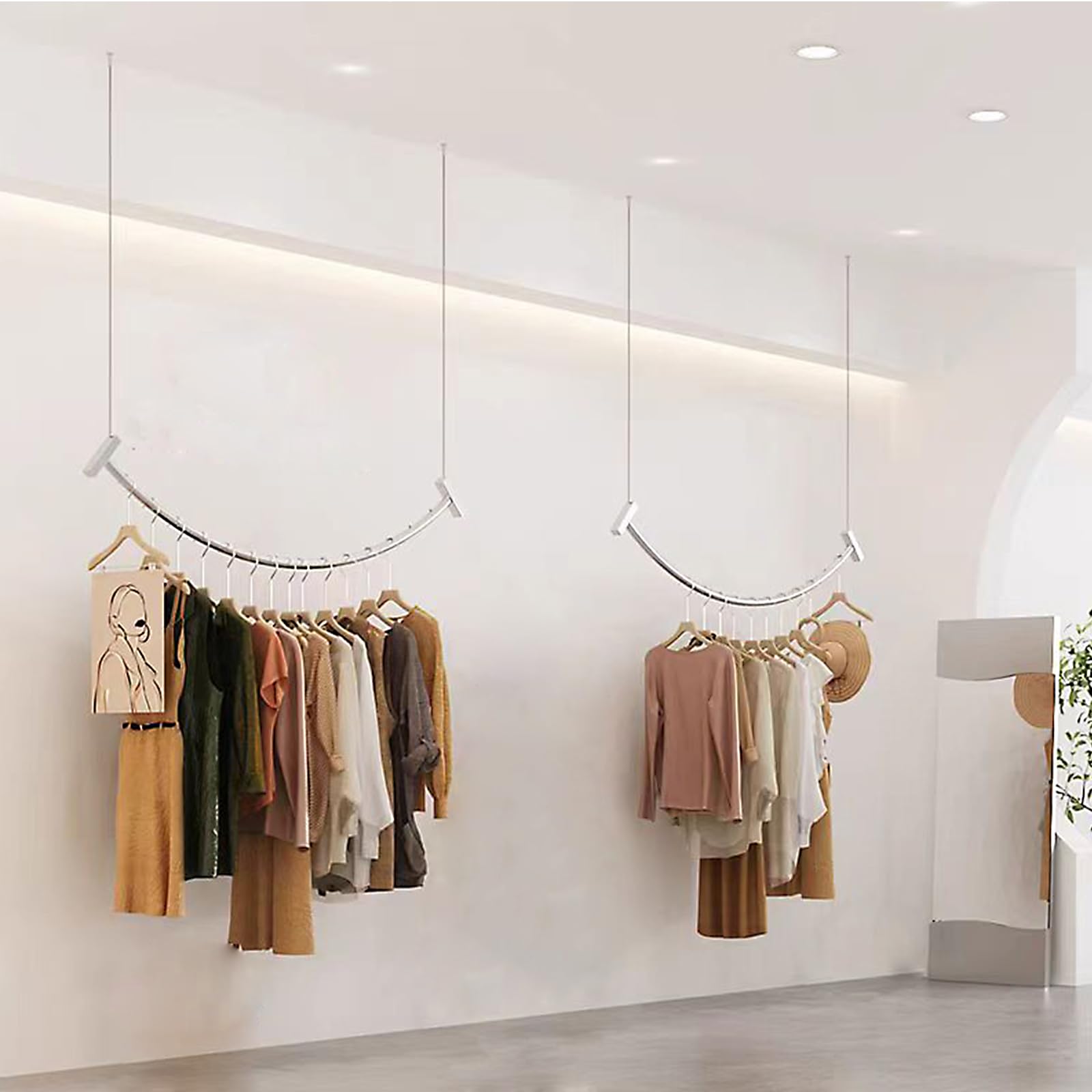 JKJZSALJ Ceiling Hanging Clothes Rail 2 Pieces, Curved Clothes Rail Dryer Metal Garment Racks Industrial Clothes Hanger Rails, Height Adjustable Duty Space-Saving Hanging,A,120cm