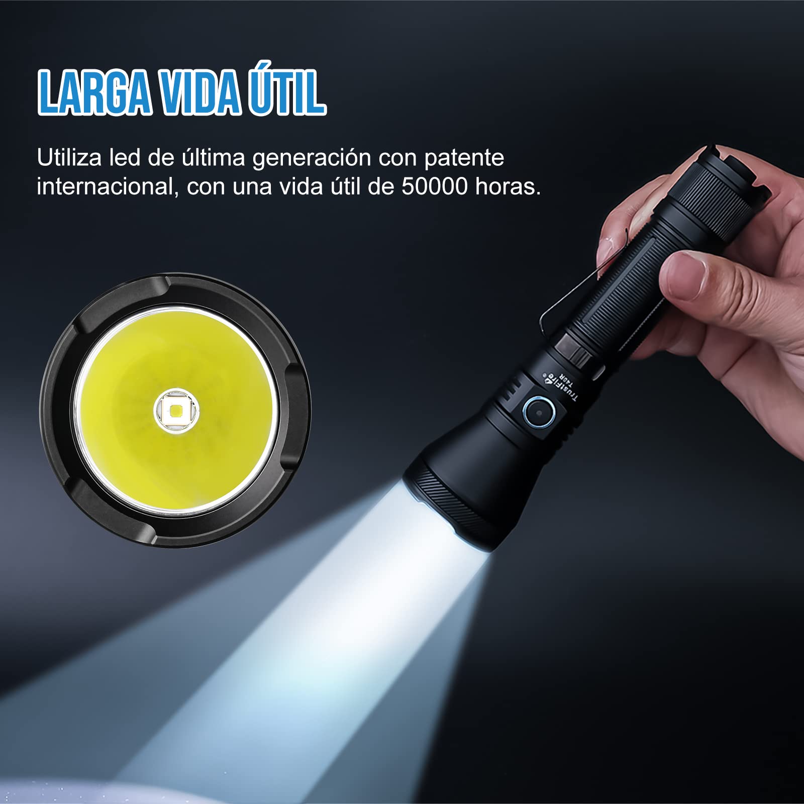 TrustFire Linternas Led Alta Potencia 1800 Lúmenes, T40R Linterna LED Recargable USB Táctica Militar, IP68, 550 Metros Linterna Caza Largo Alcance, Para Caza Búsqueda Rescate Emergencia Camping