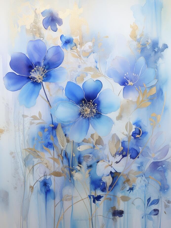 Taxpy Tableau moderne abstrait Motif floral bleu,L,60 * 80cm Peinture Street Art Peinture À L'huile Impressions Sur Toile Moderne Pop Affiche Photo Sur Le Mur
